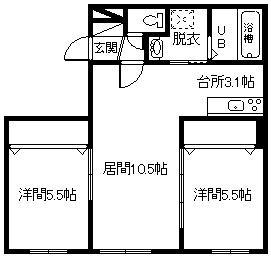 OASIS(2LDK/3階)の間取り写真