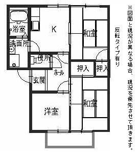 ヴィラ湯川2(3K/2階)の間取り写真