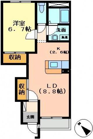 グリンパレスB(1LDK/1階)の間取り写真