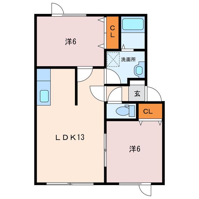 クロスIV(2LDK/2階)の間取り写真