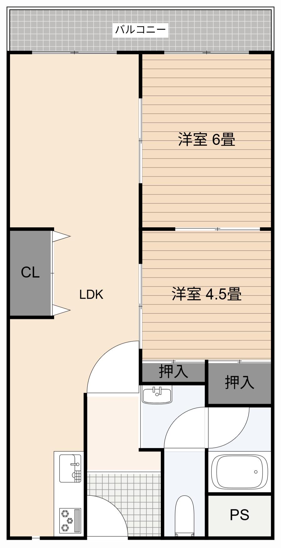 メゾンドルチェ伸和(2LDK/4階)の間取り写真