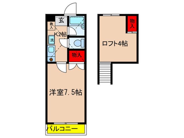 西山ハイツ(1K/2階)の間取り写真