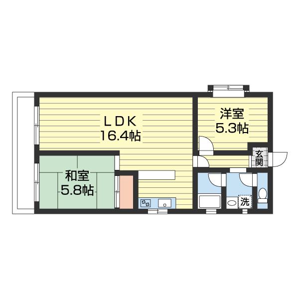 畑野マンション A棟(2LDK/2階)の間取り写真
