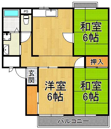 サンハイツ実穂(3DK/3階)の間取り写真