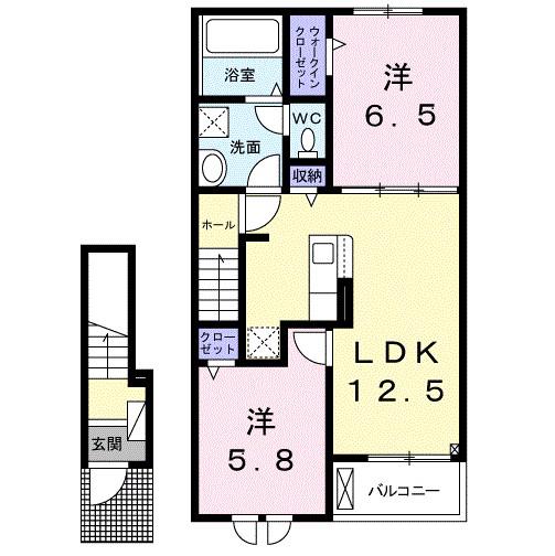 クレリア西伊場(2LDK/2階)の間取り写真