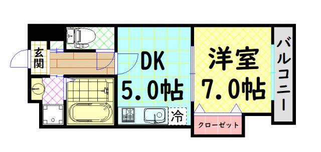 RAINBOW COURT PARTIII(1DK/4階)の間取り写真