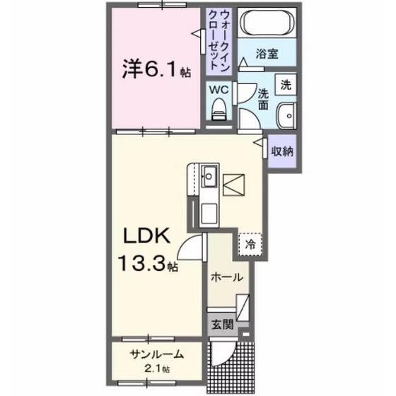 パークアクシス藤岡・D(1LDK/1階)の間取り写真