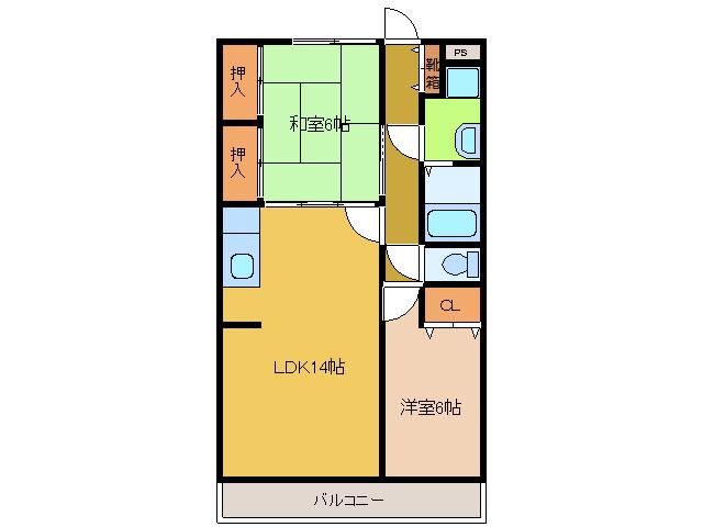 セーヌ白鳥(2LDK/2階)の間取り写真