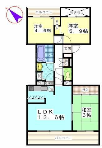 ハイツ東戸塚 II B棟(3LDK/2階)の間取り写真