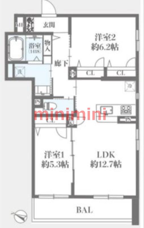 シナジーコート高槻古曽部(2LDK/3階)の間取り写真