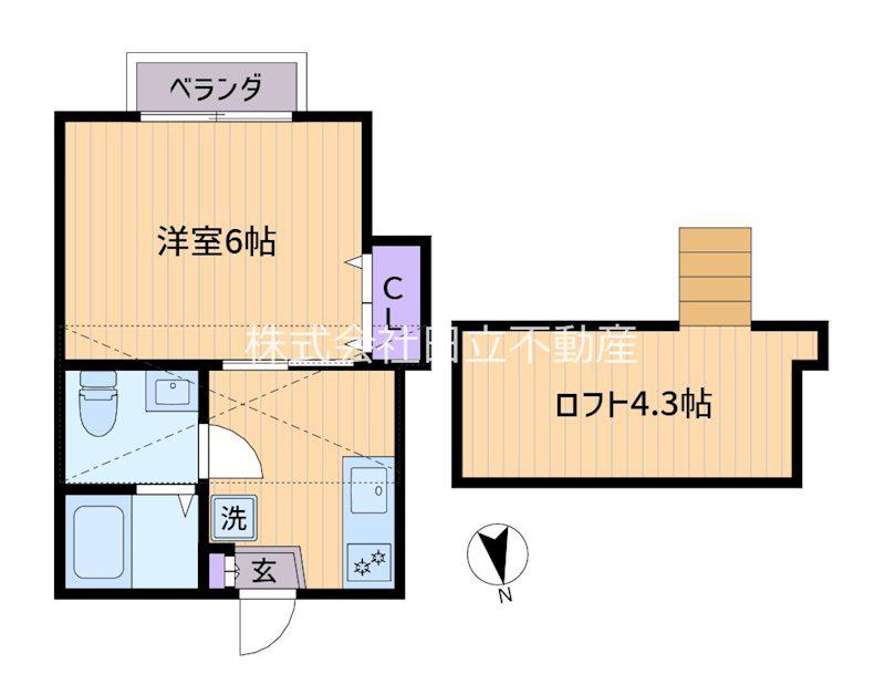 エトゥープ南台(1K/2階)の間取り写真