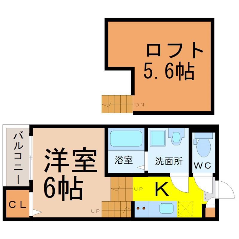 ハーモニーテラス名楽町(1K/1階)の間取り写真