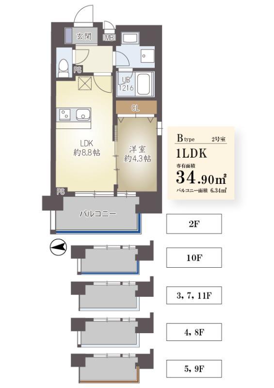 ハイデンス梅ヶ枝(1LDK/2階)の間取り写真
