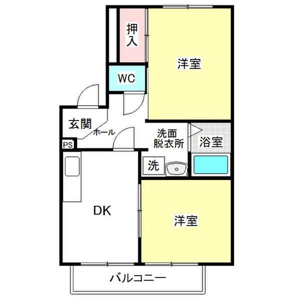 パークヒルズ中平 B棟(2DK/2階)の間取り写真
