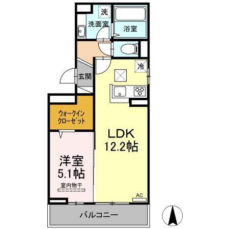 ドミール皆春(1LDK/1階)の間取り写真