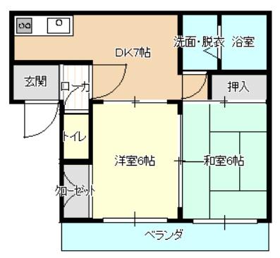 ソレイユ田上(2DK/1階)の間取り写真