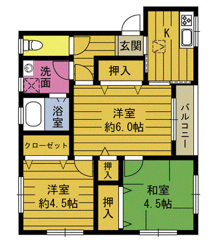 コンフォート諏訪(3K/2階)の間取り写真