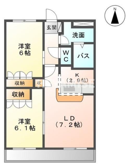 ロイヤルヒル岩松II(2LDK/2階)の間取り写真