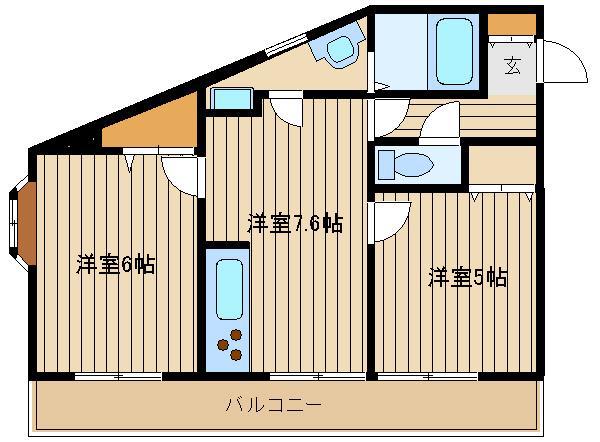 メゾンド下屋敷ワン(2DK/3階)の間取り写真