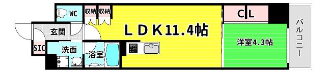 S-RESIDENCE大阪上本町(1LDK/10階)の間取り写真