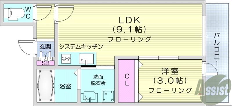 メルヴェイユ大和町(1LDK/1階)の間取り写真