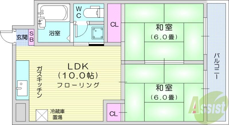 キャッスル305(2LDK/3階)の間取り写真