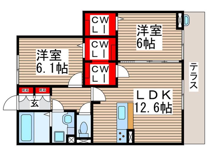 エールパラストアインツ(2LDK/1階)の間取り写真