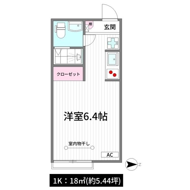 シェルツインII(ワンルーム/2階)の間取り写真