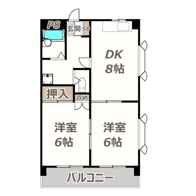 メーデルハイツ湯里(2DK/4階)の間取り写真