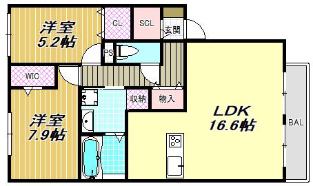 ハニービーガーデンA棟(2LDK/2階)の間取り写真