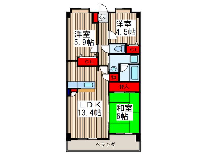 プレイヤード戸田(3LDK/4階)の間取り写真