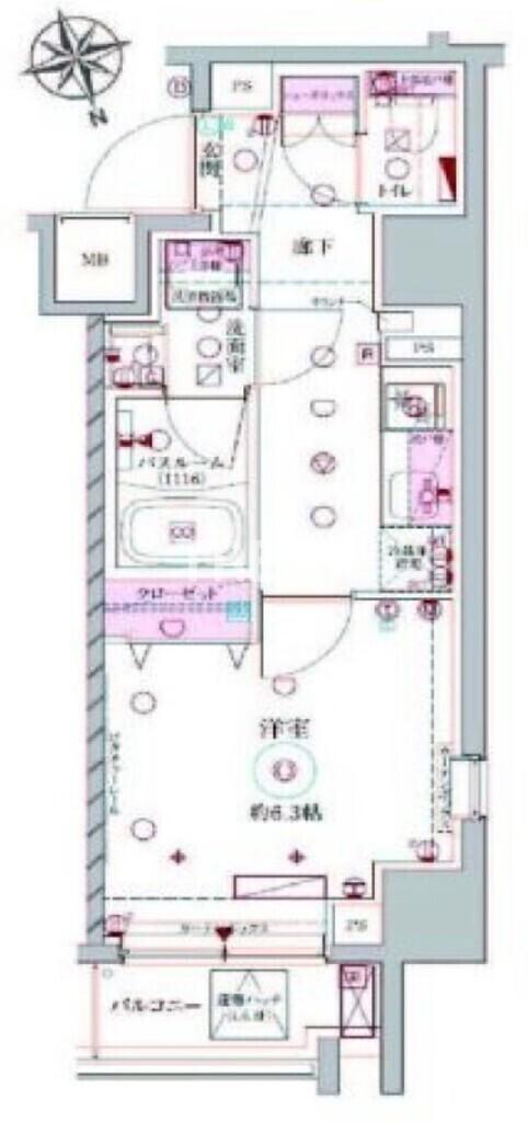 ラグディア北新宿(1K/3階)の間取り写真