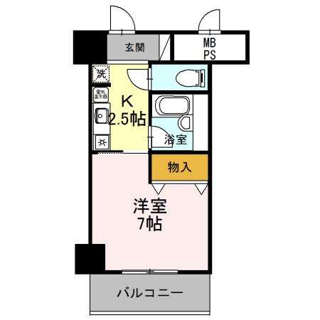 サンタウン竹鼻A棟(1K/6階)の間取り写真