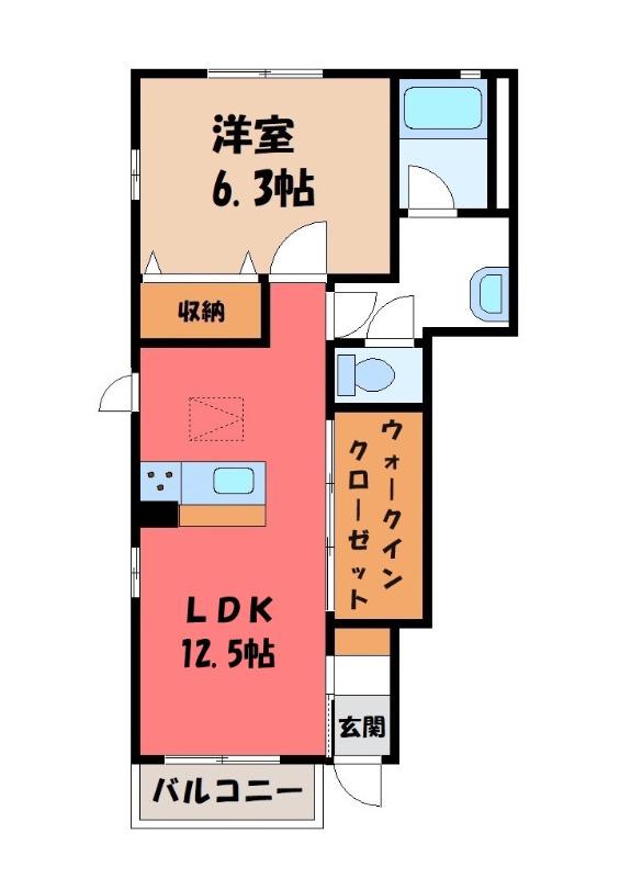 KOGA-KEYAKI ALLEYCLE D棟(1LDK/1階)の間取り写真