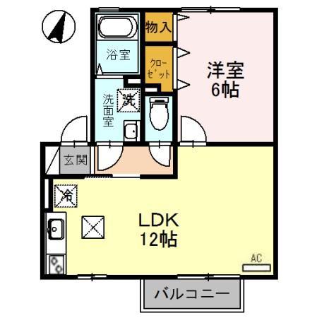 リビングタウン魚住 B棟(1LDK/2階)の間取り写真