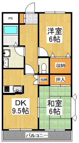 クレストール中里(2DK/2階)の間取り写真