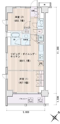 エスティメゾン豊洲レジデンス E棟(2LDK/6階)の間取り写真