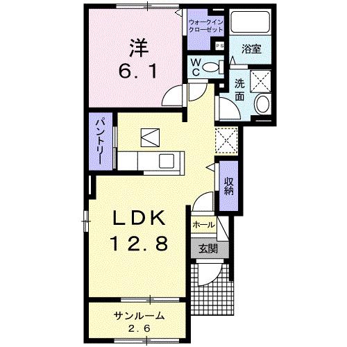 ソレイユ高岡I(1LDK/1階)の間取り写真