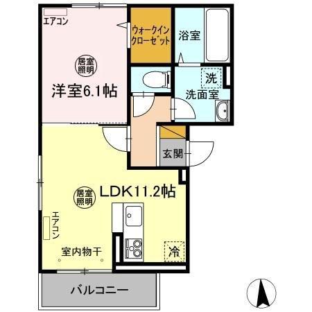 CLOCHETTE KAWAWADA A棟(1LDK/2階)の間取り写真