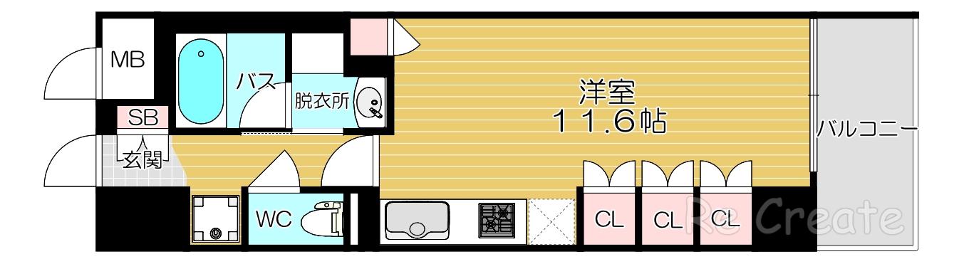 ルネフラッツ谷町四丁目(ワンルーム/6階)の間取り写真