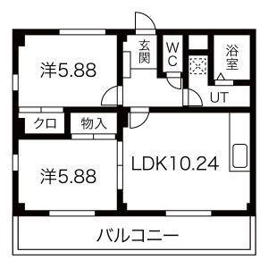 ヒルトップハイツ(2LDK/2階)の間取り写真
