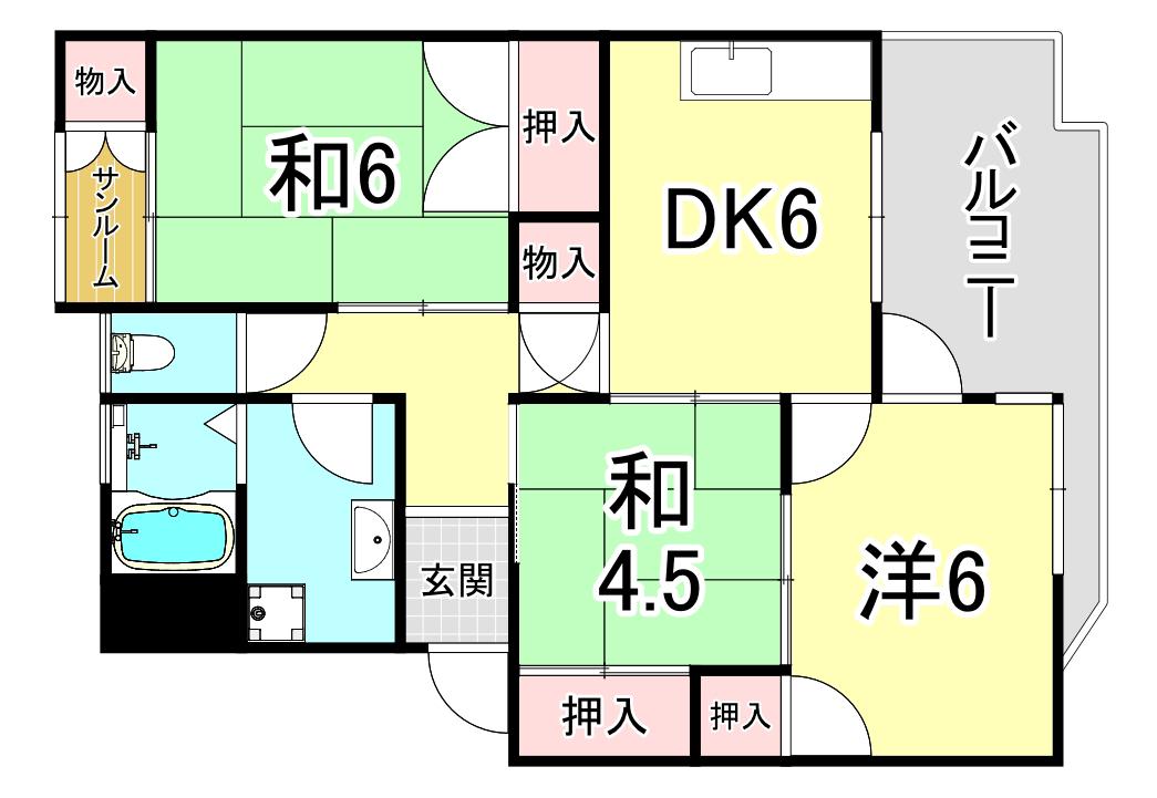 霞ヶ丘マンション(3LDK/4階)の間取り写真