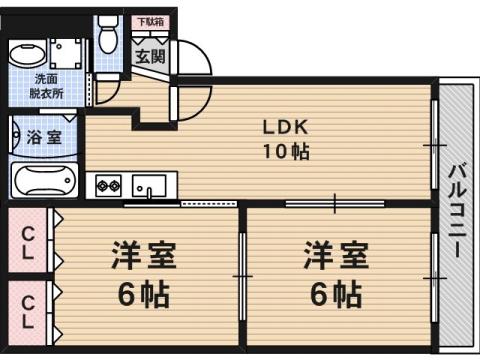 プレステージ日向(2LDK/2階)の間取り写真