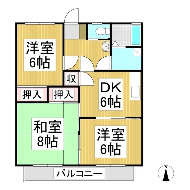 サンフラワー A棟(3DK/1階)の間取り写真