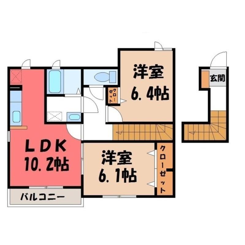 パンシオン A(2LDK/2階)の間取り写真