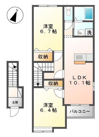 アクアサイド上の浜(2LDK/2階)の間取り写真