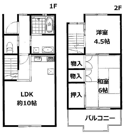 テラスハウスあしたか(2LDK/2階)の間取り写真