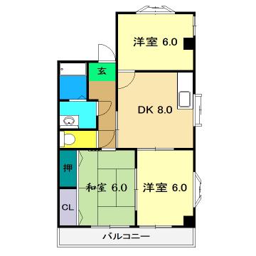 あざみのスクエア(3DK/2階)の間取り写真