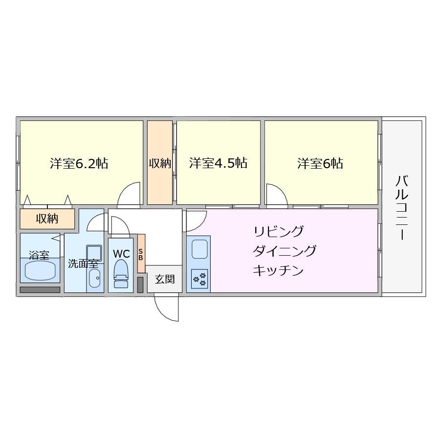 レジデンス貝塚2号館(3LDK/2階)の間取り写真