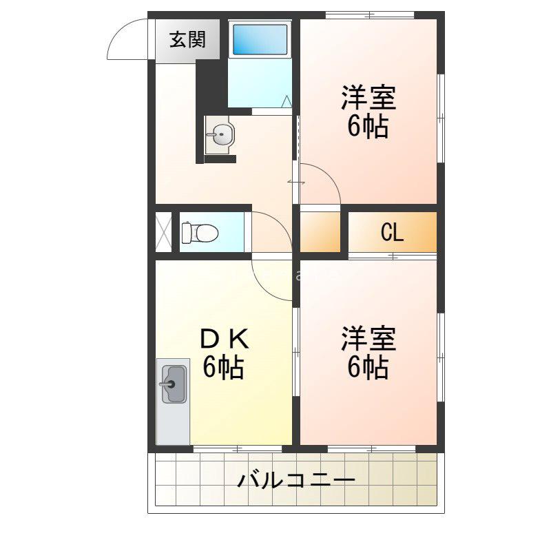 昭郷ツインハイツ(2DK/1階)の間取り写真